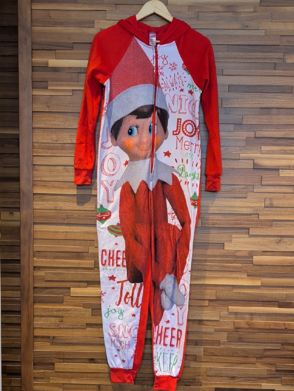 Adult Onesie Elf On The Shelf Holiday One-Piece with Hood Size Medium